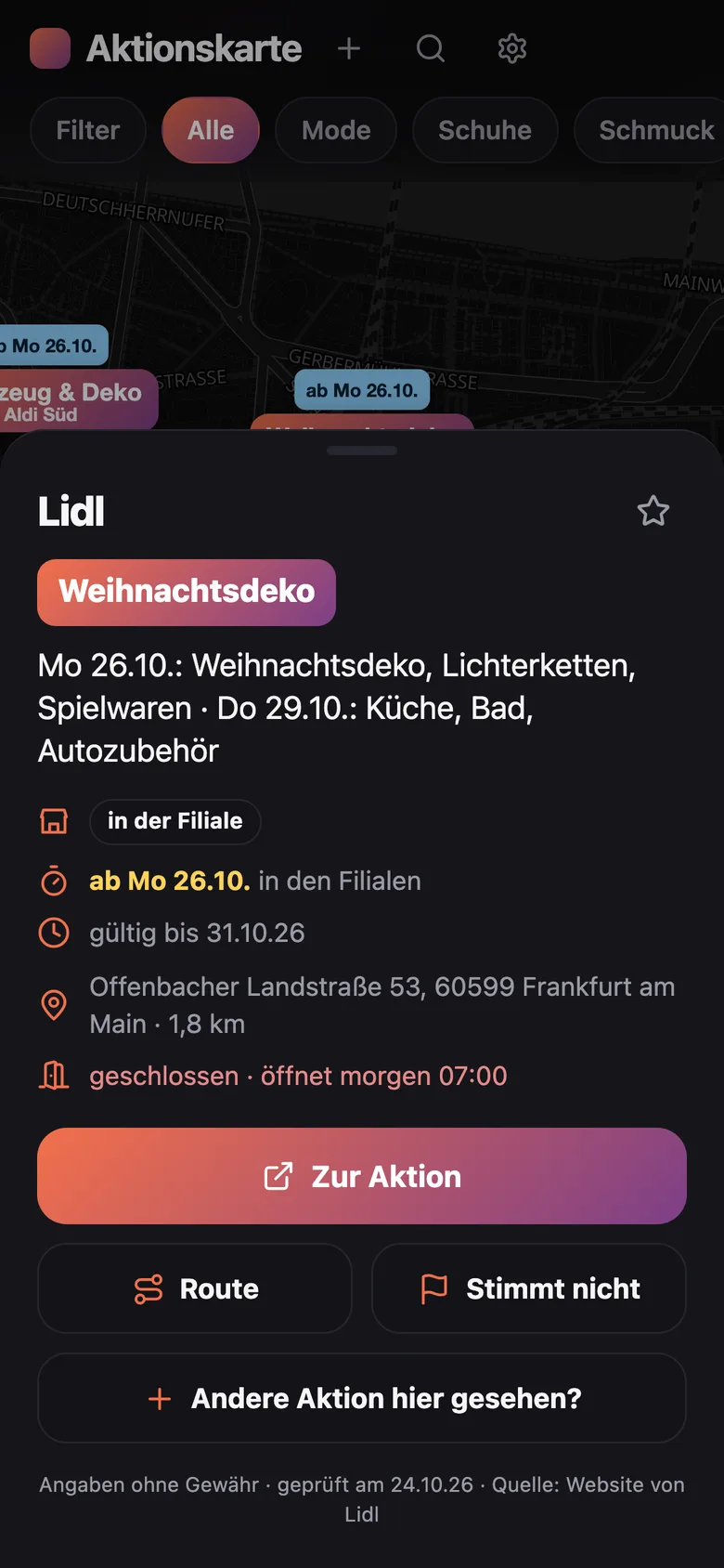 Blatt mit Details zu einer Aktion